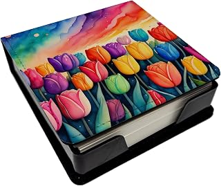Caroline's Treasures Tulips in Color PU Leather Note Paper Holder with Artist-Designed Cover, Desk Accessory, Office Gift