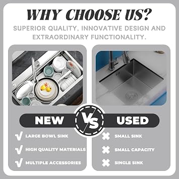 50cm Wide Large Stainless Steel Sink, Square Includes Soap Dispenser and Siphon, Built-in Sink with Tap Hole 1 Bowl, Worktop Built-in Sink with Siphon and Over and Drain(Silver-#A,80x50cm)