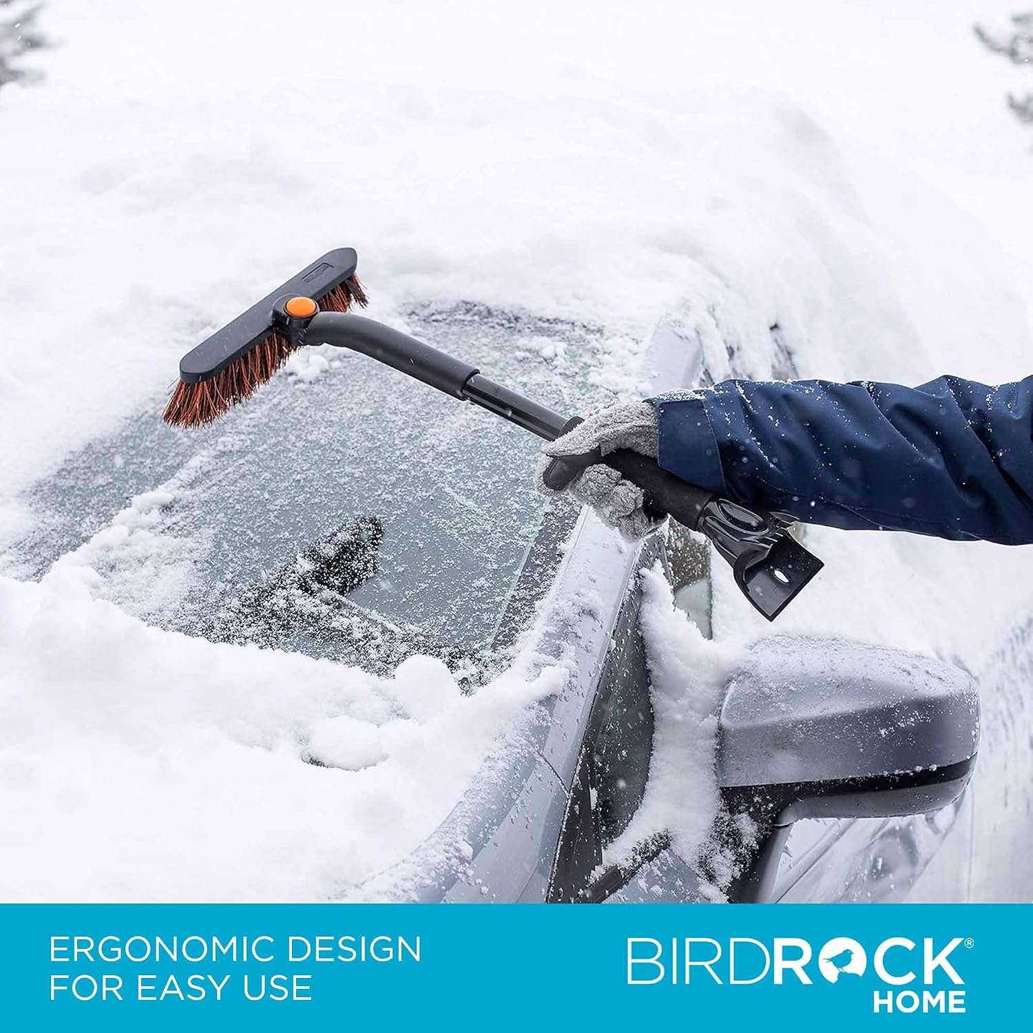 BIRDROCK HOME 20” Snow Brush w/Ice Scraper for Car | 9.5” Wide Bristle Brush, Lightweight w/Pivoting Head | Ergonomic Grip Cleaner - SUV, Truck, Windshield, Roof & Windows | Winter Broom