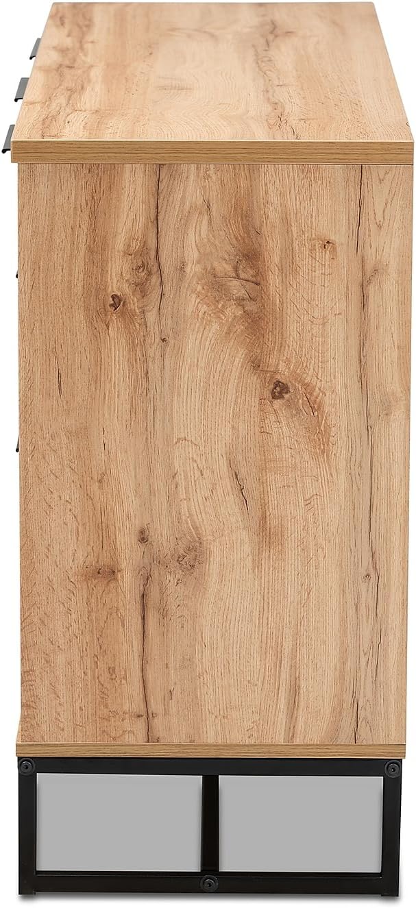 Baxton Studio Reid Oak Finished Wood Black Metal 3-Drawer Sideboard Buffet