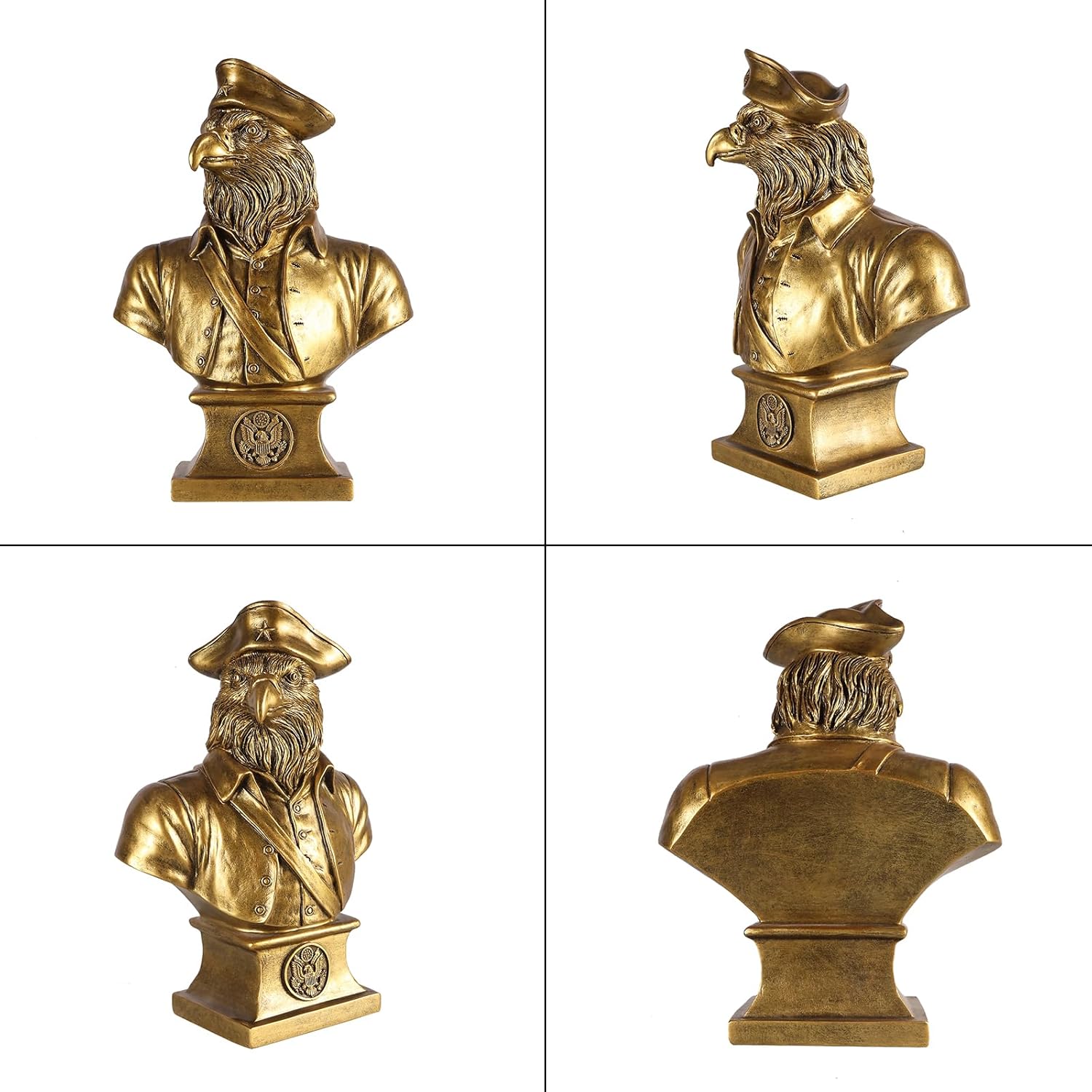 Gold American Eagle Statue - Patriotic Marine Military Officer Bust Figurine with USA Seal Base - Vintage Resin Sculpture for Home Office Desk, Bookshelf, Library Decor - Gifts for Veterans