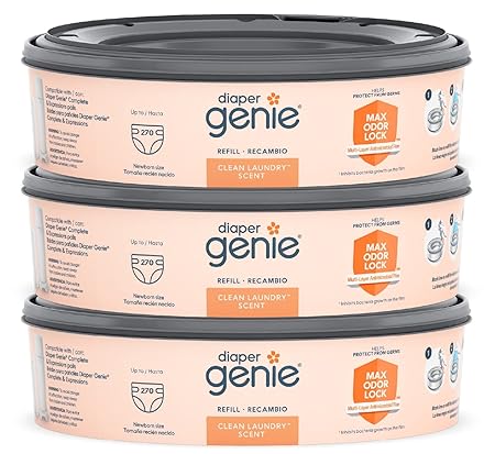 Playtex Diaper Genie Clean Laundry Scent Refill Bags, with Max Odor Lock and built-in antimicrobial, 270 count (pack of 3)