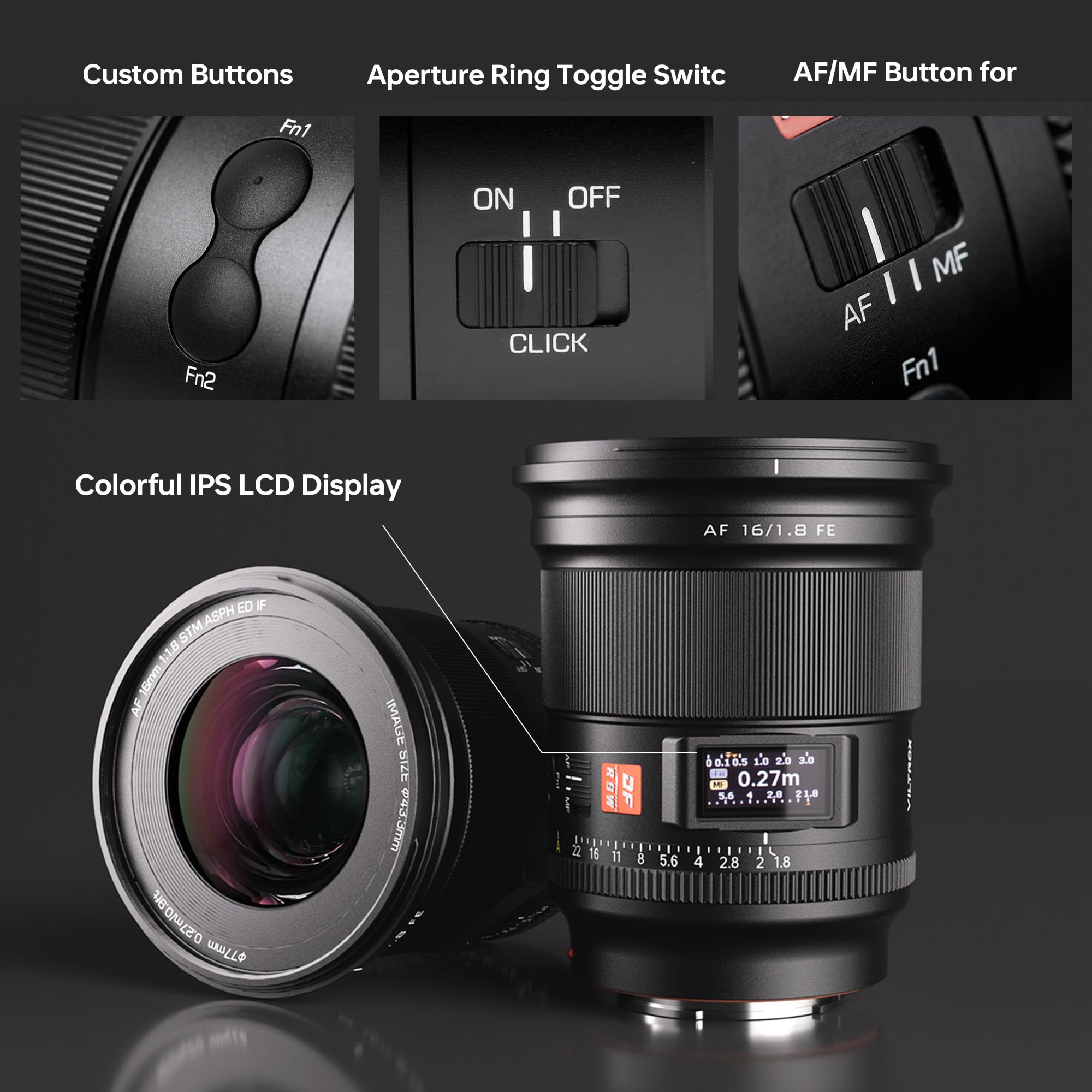 VILTROX Pełnoklatkowy obiektyw AF 16 mm f/1,8 FE, obiektyw autofokusa kompatybilny z aparatami bezlusterkowymi Sony E-Mount Alpha a7 a7II a7III a7R a7RII a7RIII a7RIV a7S a7SII a9 a7C