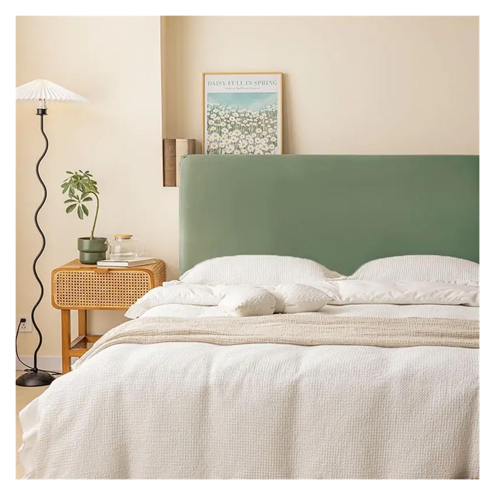 Ayztantine Bed Headboard Cover Soft Velvet Headboard Cover All-inclusive Soft Smooth Quilted Head Cover Solid Color Bed Back Protector Cover(Green,150cm)