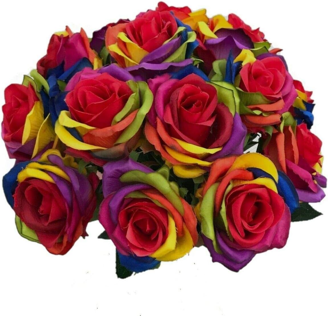 OOKI Pack of 12 - Artificial Silk Rose Flower Rianbow Roses Flowers-DIY Bridal Bouquet Flower or DIY Any Home Garden Decoration Pack of 12pcs