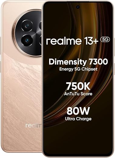 realme 13+ 5G (Victory Gold, 8GB RAM, 128GB Storage) | Dimensity 7300 Energy | 6.67" FHD+ AMOLED 120Hz Display | 50MP Sony...