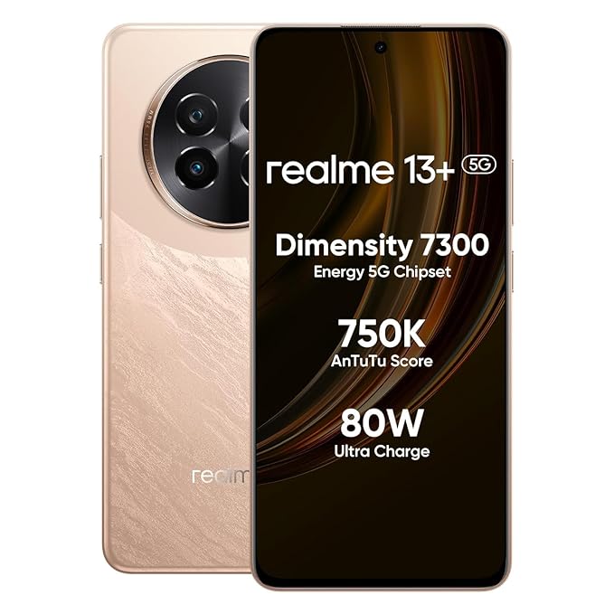 realme 13+ 5G (Victory Gold, 8GB RAM, 128GB Storage) | Dimensity 7300 Energy | 6.67" FHD+ AMOLED 120Hz Display | 50MP Sony LYT-600 OIS + 16MP Selfie |