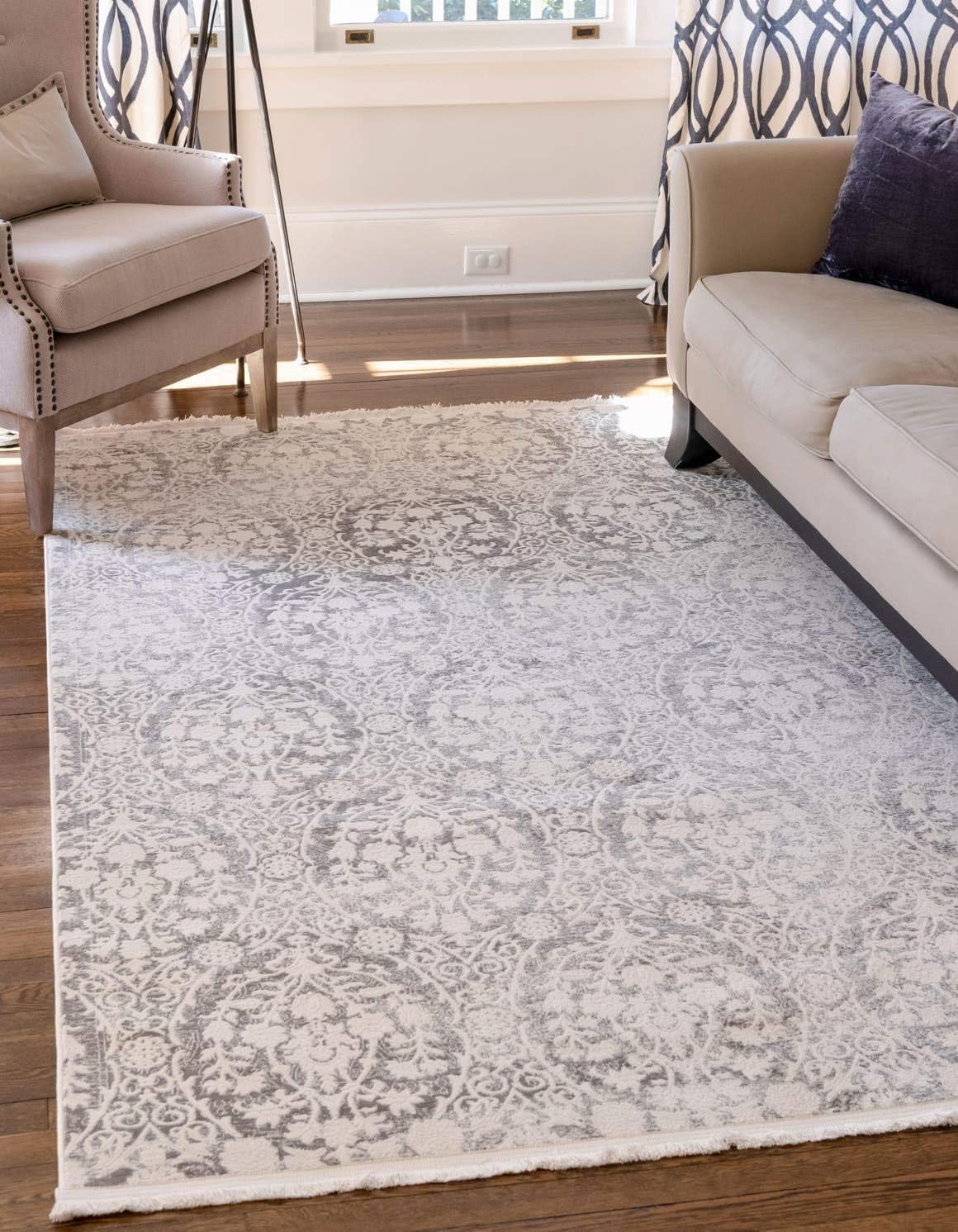 Unique Loom Traditional Classic Intricate Design Distressed Vintage Detail, Area Rug, 7' 0" x 10' 0", Gray/Ivory