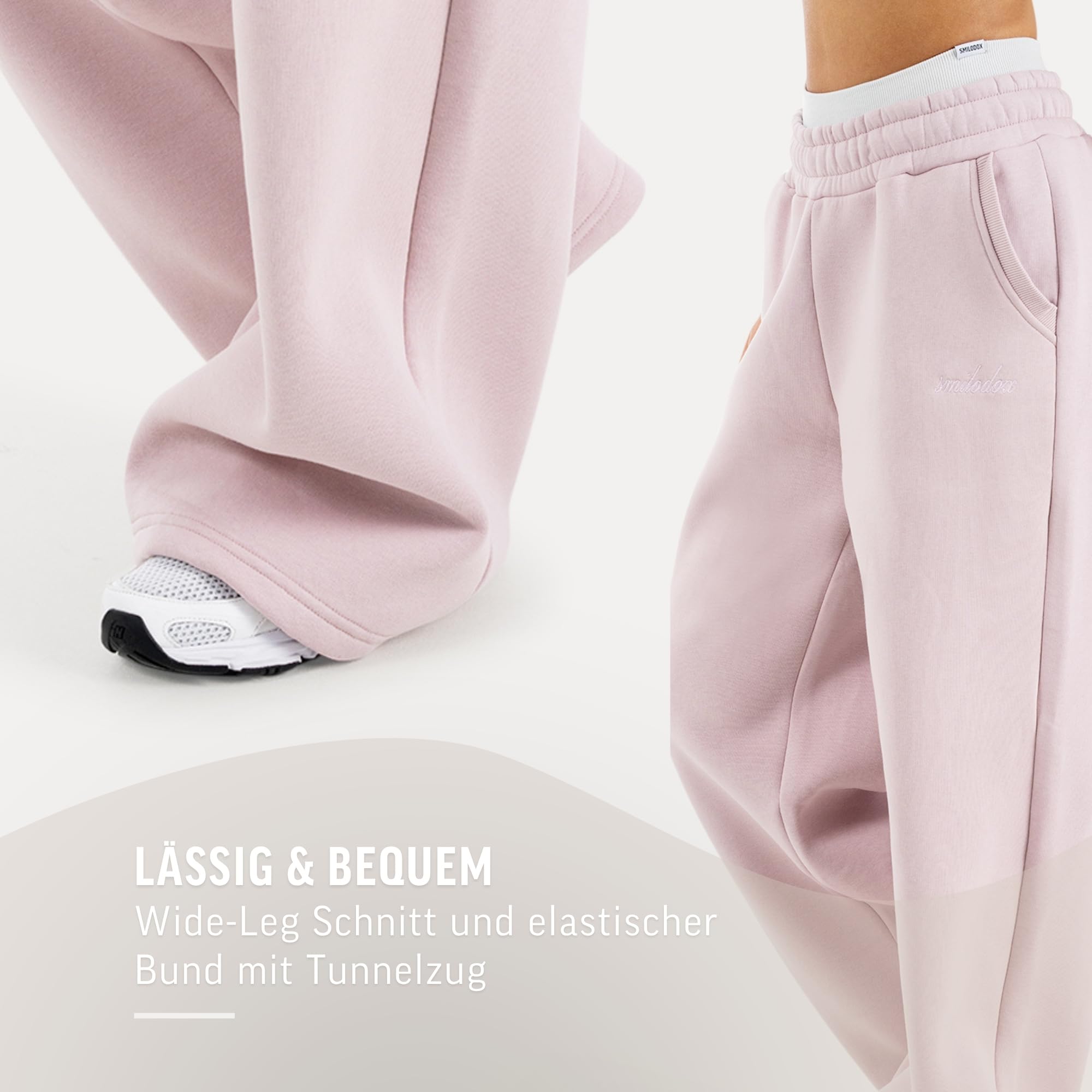 SMILODOX Jogginghose Damen Thalea Oversized Wide-Leg, Sweatpants, Freizeit-Hose mit elastischem Bund und Tunnelzug, Seitliche Eingrifftaschen, Logo-Stitching Modernes Design, für Gym & Homewear