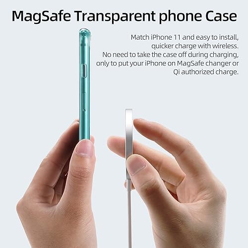 Miniatura 10 de Tigowos Funda magnética para iPhone 11 probada en caídas de grado de 10 pies y compatible con MagSafe Carcasa protectora translúcida antihuellas