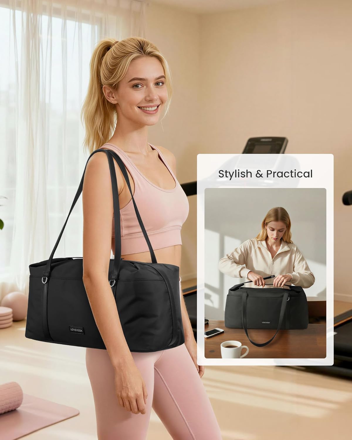 LOVEVOOK Work Tote Bag for Women, Convertible Gym & Travel Weekender Bag with Large Cup Holder, Carry On Teacher Tote - Image 3