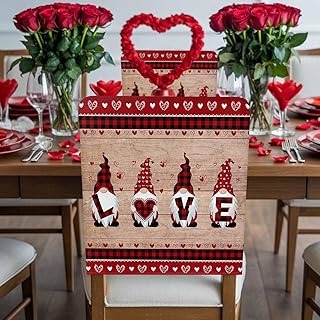Chair Back Covers Set of 1, Valentine's Day Love Dwarf Red Buffalo Check Dining Room Chair Cover Washable Removable Slipcover, Vintage Farm Wood Grain Chairs Protector for Kitchen Hotel Party
