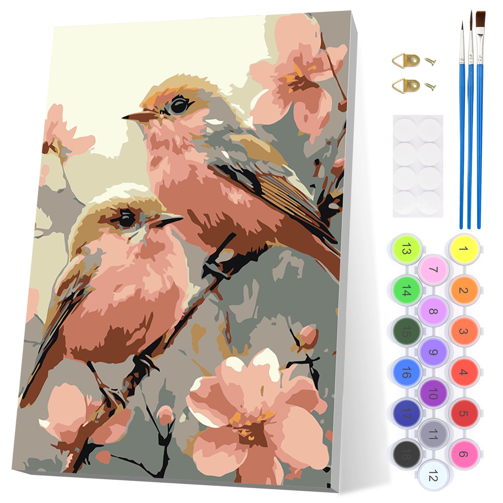 EOBROMD Couple Birds Paint by Numbers for Adults Beginner with Frame, Flowers Paint by Numbers Kits, Acrylic Easy Painting by Numbers for Gift Home Wall Decor 8x12in