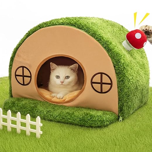Cat Bed for Indoor Cats - Cute Cat Bed Cave, Tree Hole Cat House Tent for Kittens and Small Pets with Removable Washable Cushion & Anti-Slip Bottom, Foldable Kitten Bed Hideaway