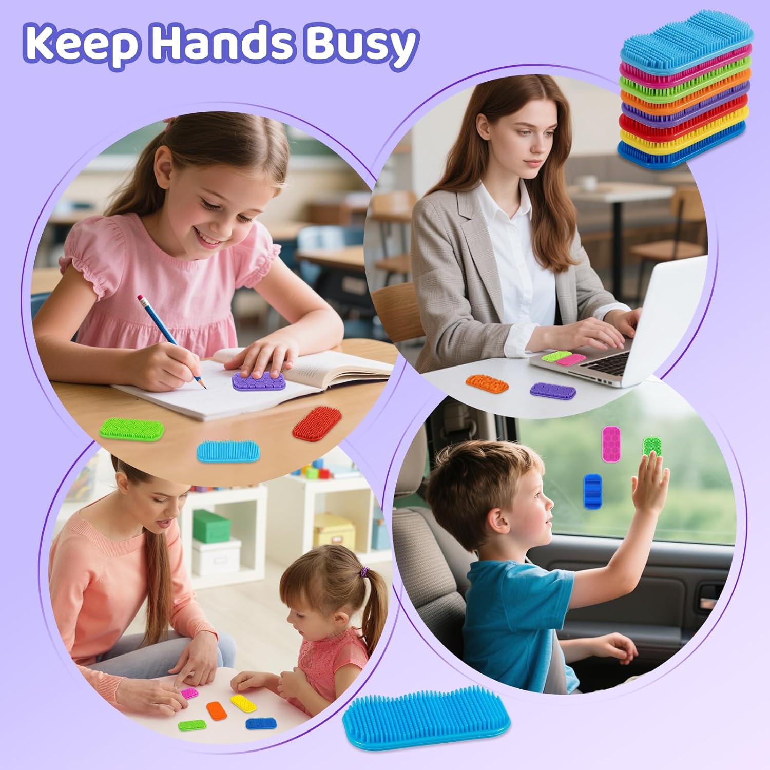 Sensory Fidget Toys for Kids, Teens, Adults, 8 Pack Textured Sensory Stickers Strips for Anxiety and Stress Relief for Work, Office, Travel or Study