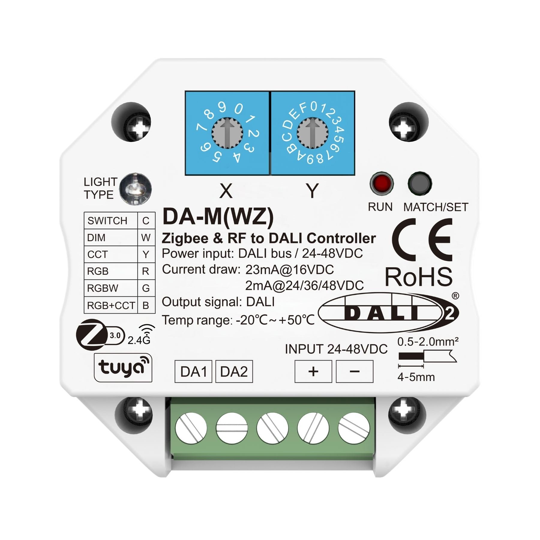 Convertisseur Zigbee RF vers DALI, compatible avec Tuya APP et Philips Hue, contrôleur 6 en 1 pour monocouleur CCT RGB RGBW RGB+CCT, 1 adresse, alimentation par bus 15 mA@16 VDC ou 2 mA@24VDC