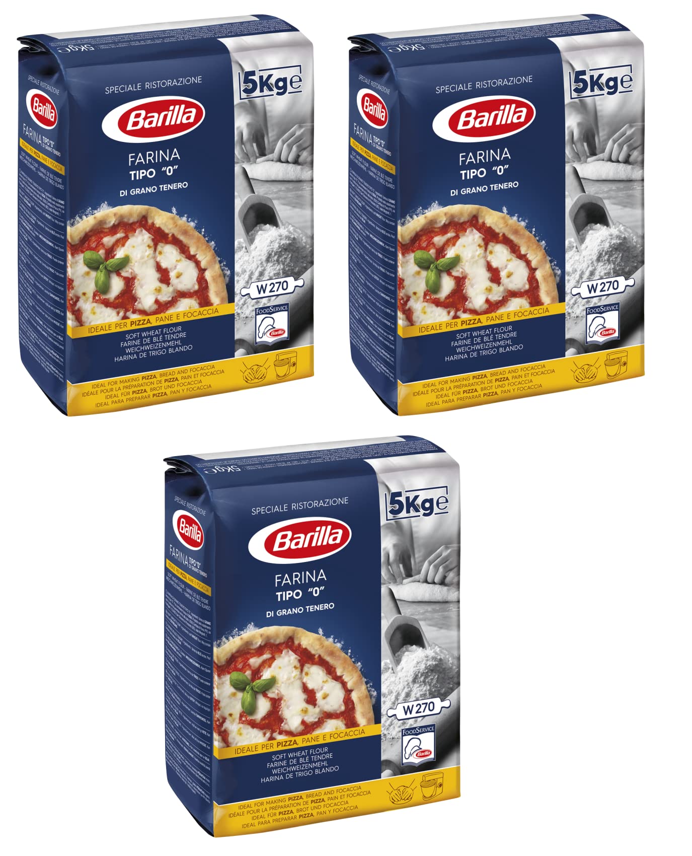 3 x Barilla Farina di Grano Tenero Tipo 0 Manitoba Type Flour 0 Wheat Flour Ideal for Pizza, Bread and Focaccia 5 kg