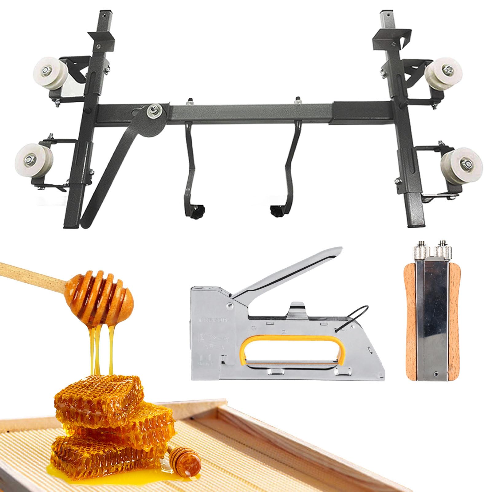 Juego de herramientas de apicultura, herramienta de alambre de tracción de marco de miel con tensor de acero inoxidable y pistola de clavos manual para marcos de colmena