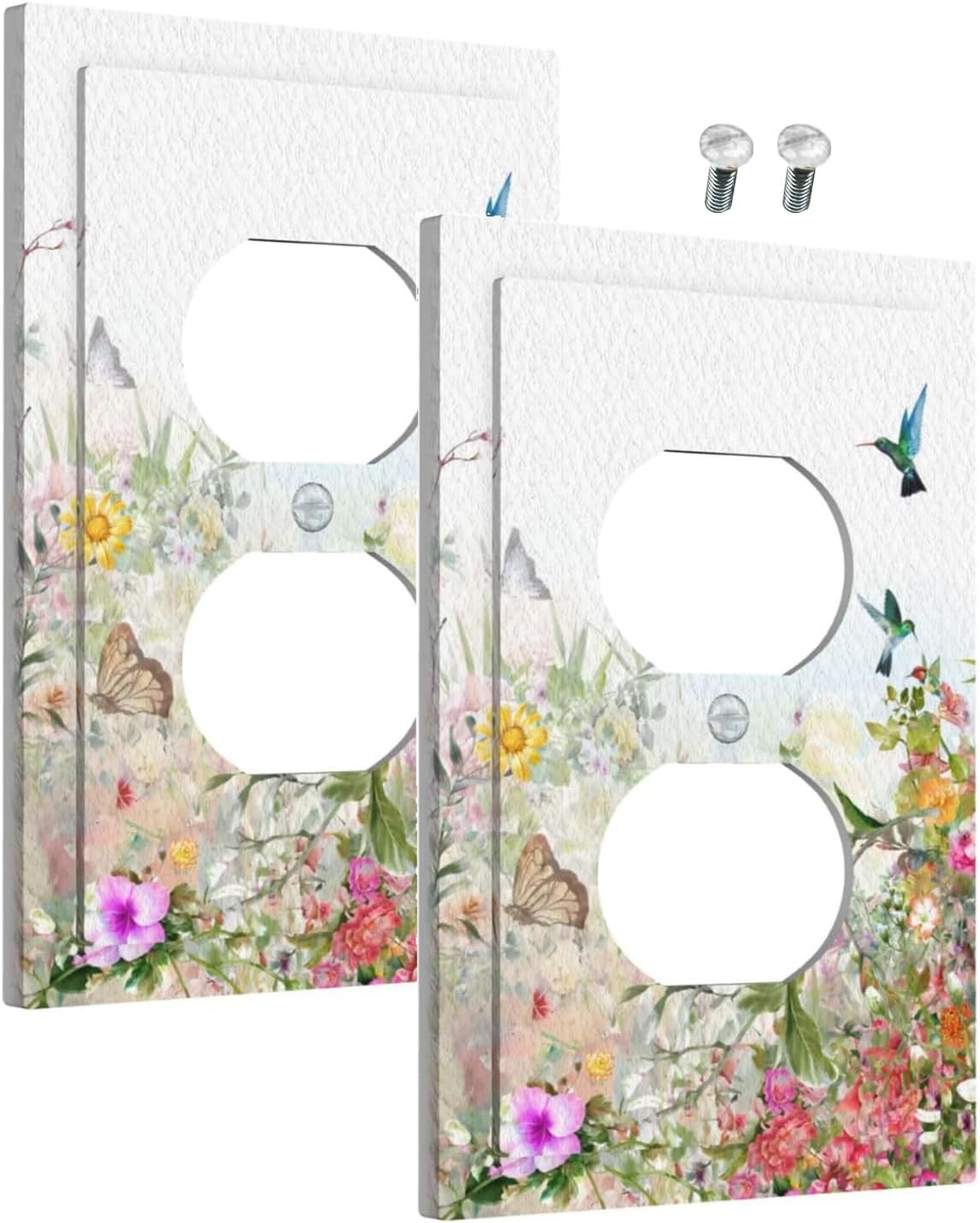 Decorative Outlet Covers Boho Wildflower Colorful Floral Hummingbird Songbird 1 Gang Wall Plate Cover Receptacle Duplex Light Switch Cover Plate Single Dual Plug Covers Switchplate（2Pack）