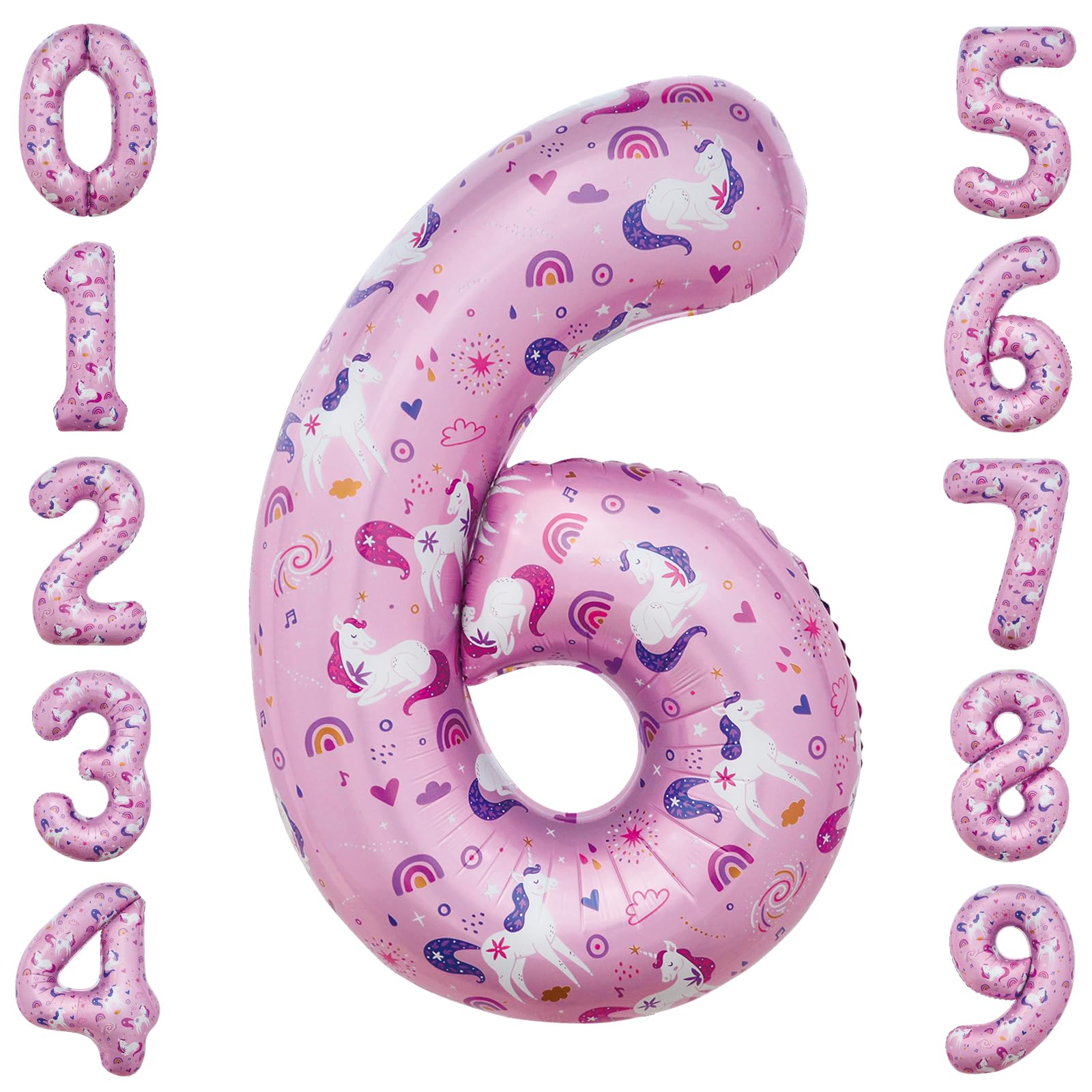 40 Inch Unicorn Number 6 Balloon 6th Birthday Decorations for Girls Magical Unicorn Party Supplies Number Balloon 6