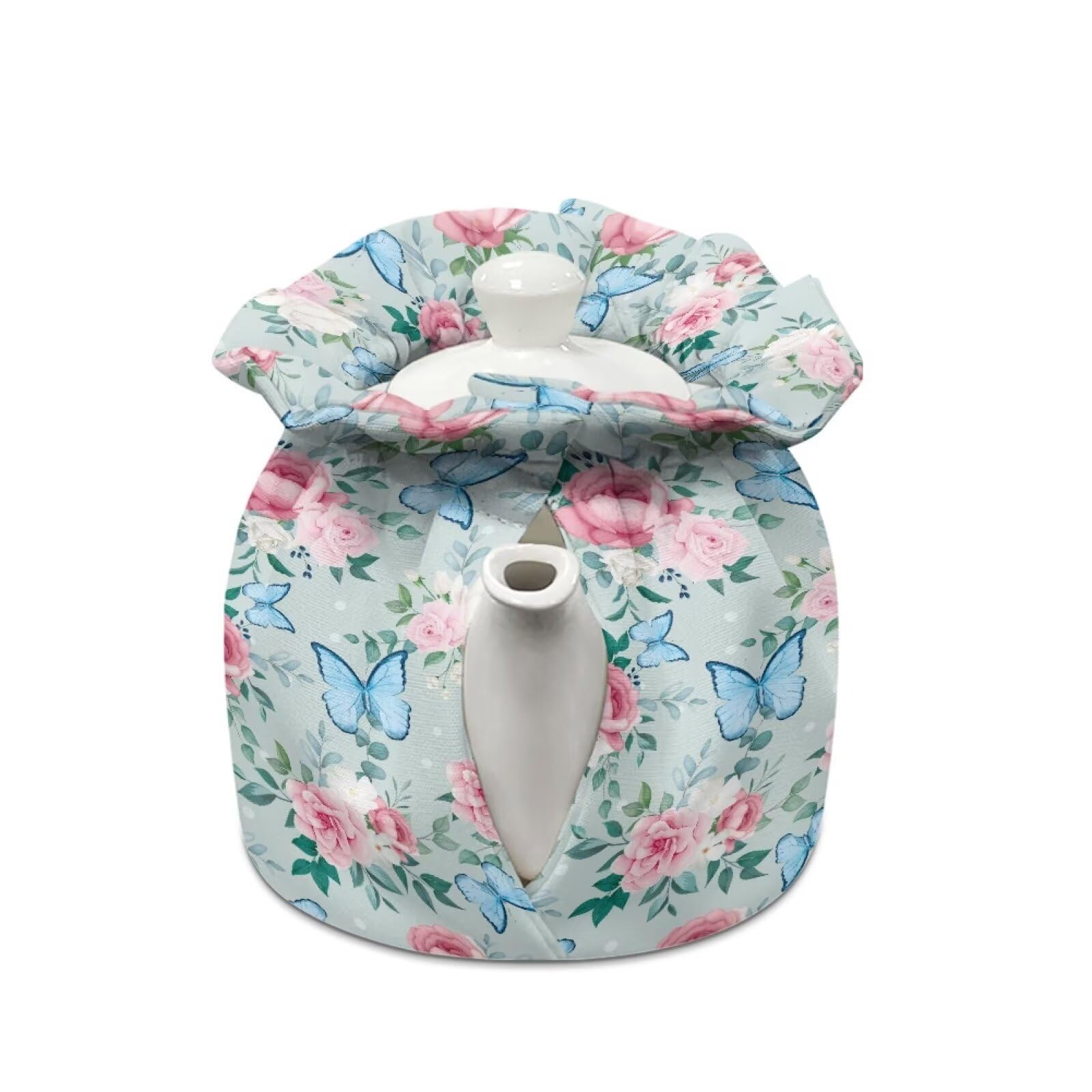 XYZCANDO Floral Tea Cozy Home Decorative Kettle Quilt Keep Warm Anti-Scald Breakfast Warmer Flower&Butterfly Pattern Dustproof Teapots Covers for Traditional English High Tea Party