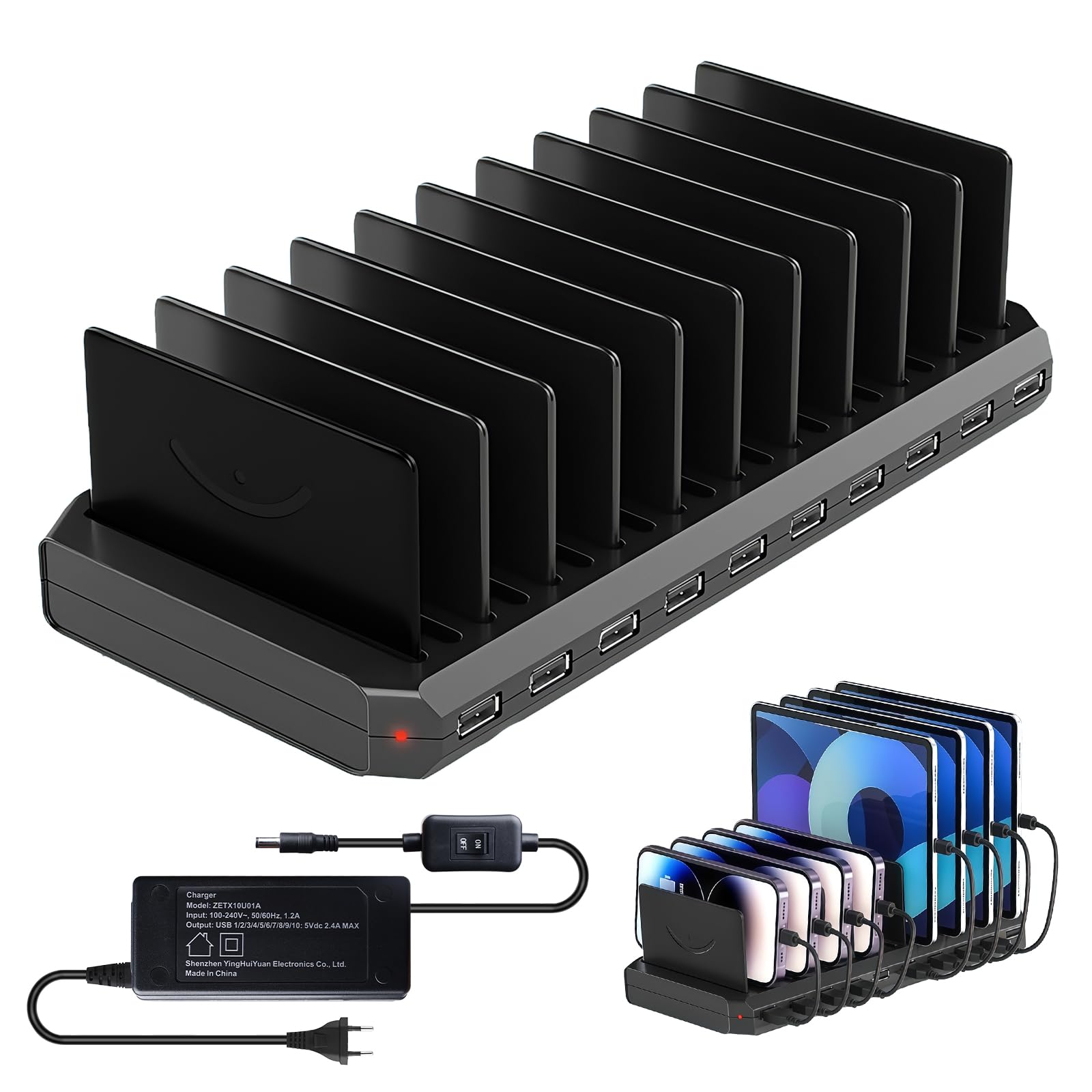 Station de charge USB 60W à ports multiples et séparateurs modulaires - 8