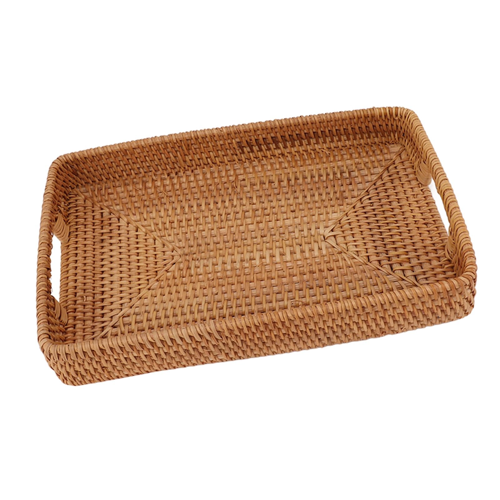 Fabater Bandeja de Ratán para Servir con Asas, Bandeja Decorativa Rectangular de Gran Capacidad para Frutas, Postres, Cocina, Hogar, Plato Tejido Duradero para Entretenimiento, Granja Ecológica (L)