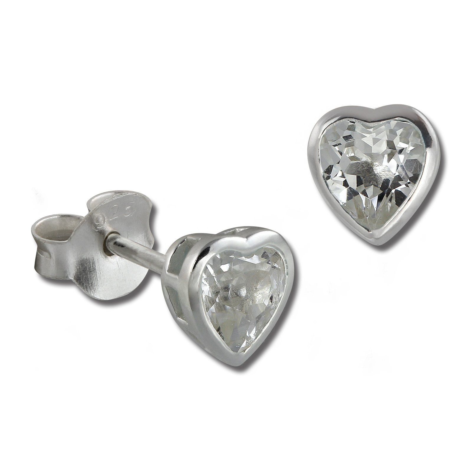 SilberDream SilberDream Pendientes de botón - corazón - con Circonita blanco - 7mm - aretes pequeños - 925/1000 Plata de ley SDO8507W