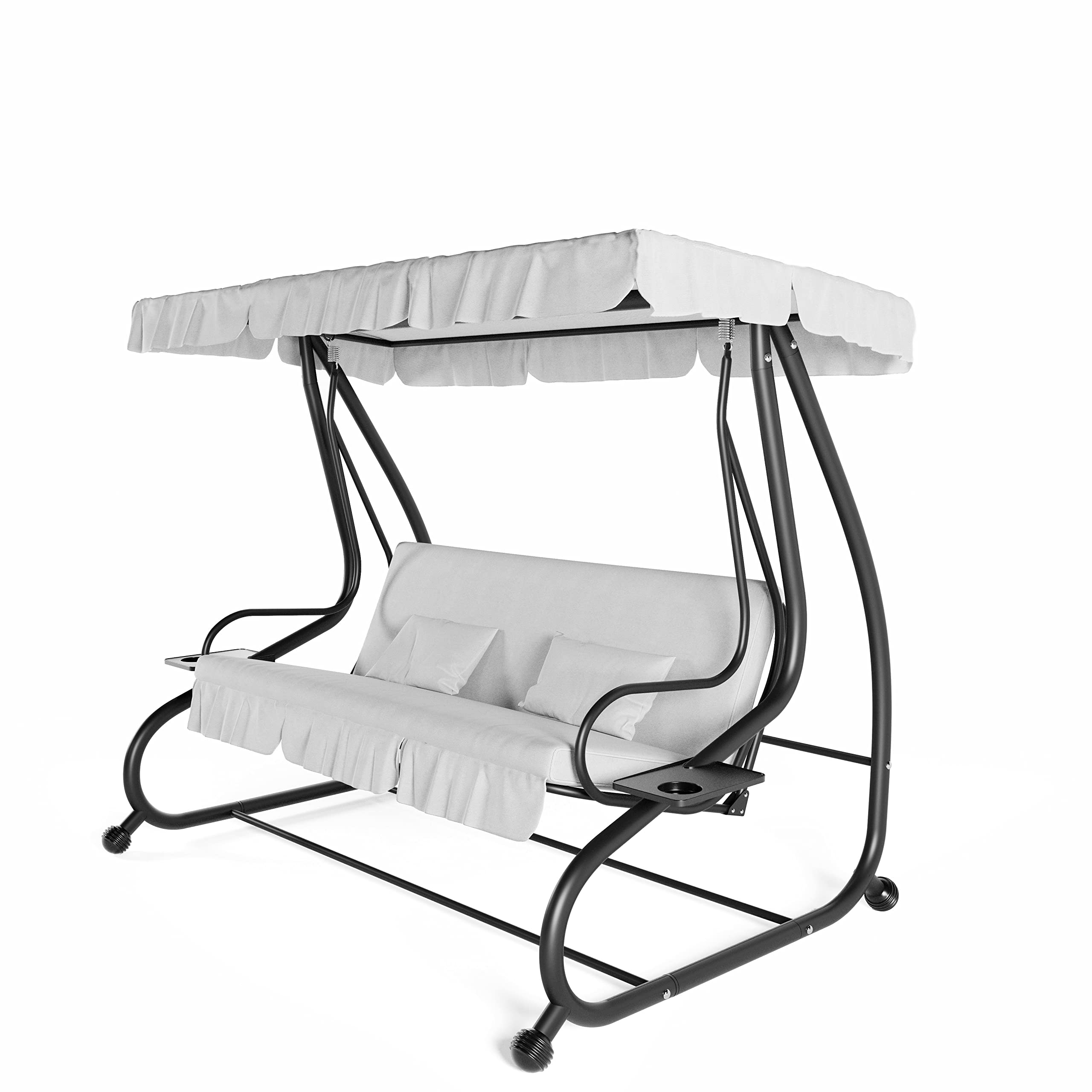 Dondolo Reclinabile 3 Posti Con Cuscini Imbottiti Parasole Tettuccio Regolabile Diventa Letto Struttura Acciaio Robusto Verniciato Giardino Esterno Balcone Terrazzo Piscina 200 x 120 x 160 cm Grigio