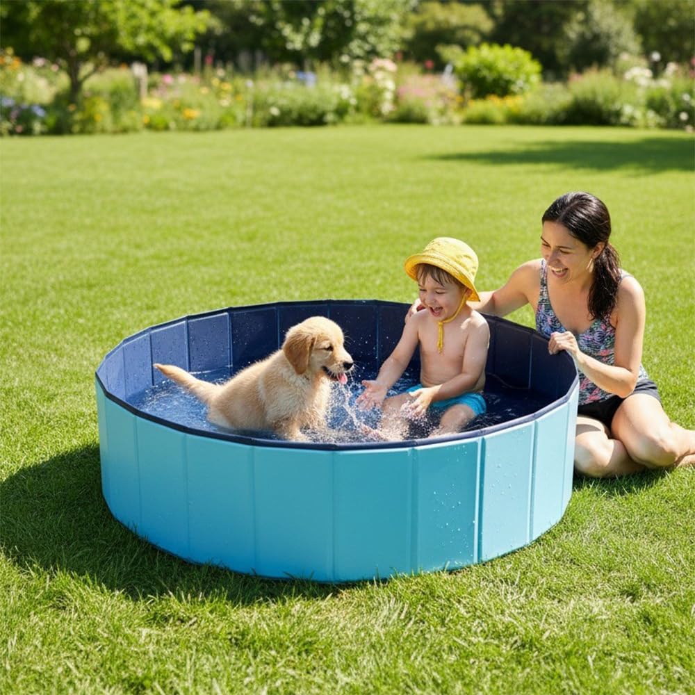 Piscina per Cani Pieghevole, Portatile PVC Vasca per Cani Piscina per Grandi e Piccoli Cani, Rivestimento Antiscivolo, con Foro di Scarico, 3 Dimensioni Disponibili per Piccoli, 100 x 30cm