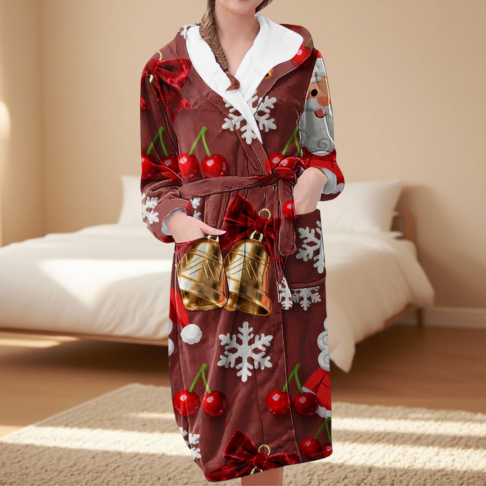 Générique Sortie De Bain Femme Eponge Grande Taille 2025 Nouveau Robe De Chambre Avec Motif Pyjama De Nuit Avec Poches Bathrobe A Nouer Albornoz Flanelle M-3Xl Peignoir De Bain Femme Imprimé Long