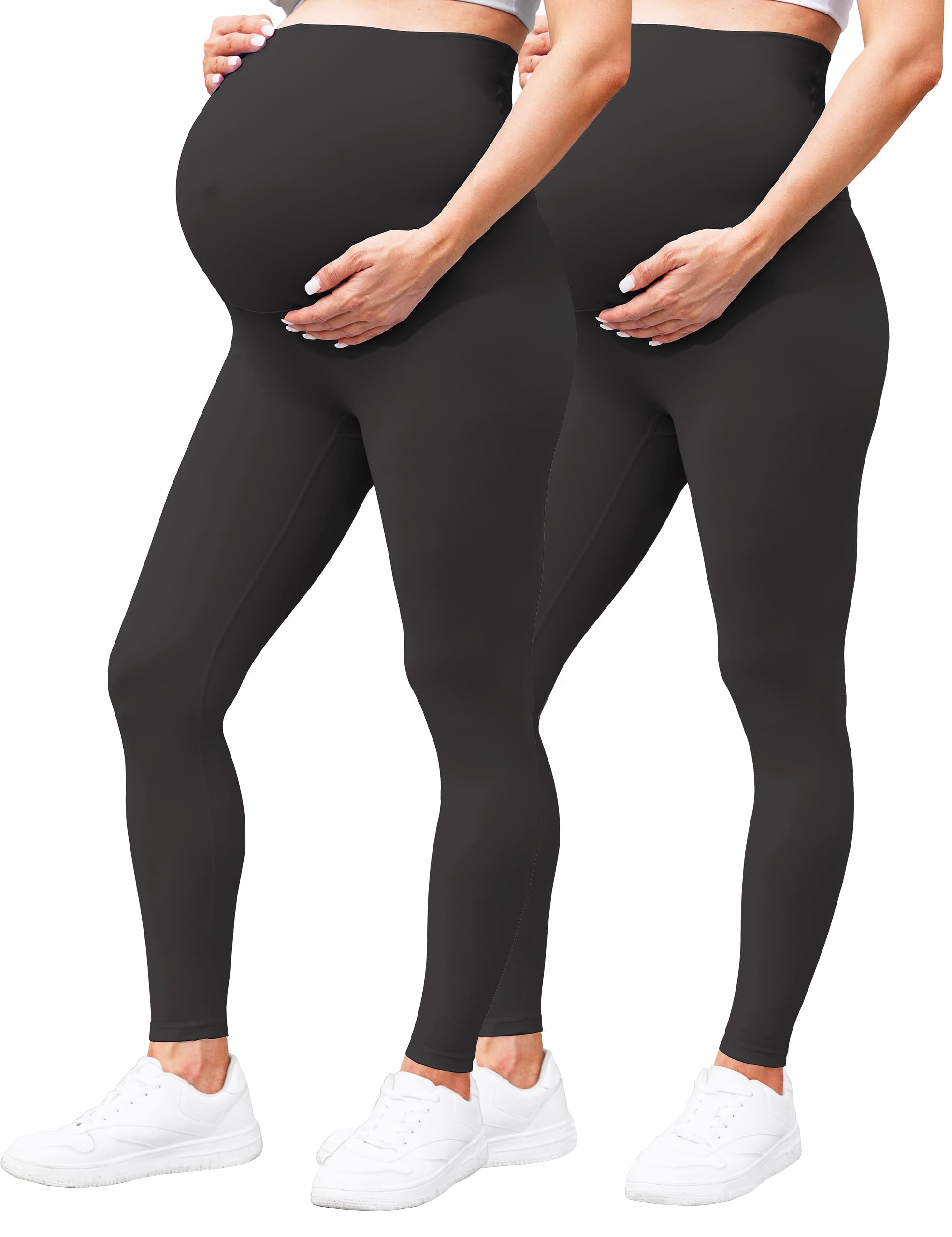 QoBexim Women's 2 Pack Freesize Maternity Leggings Over The Belly Ultra-Soft Stretch Workout Activewear Yoga Pregnancy Pants