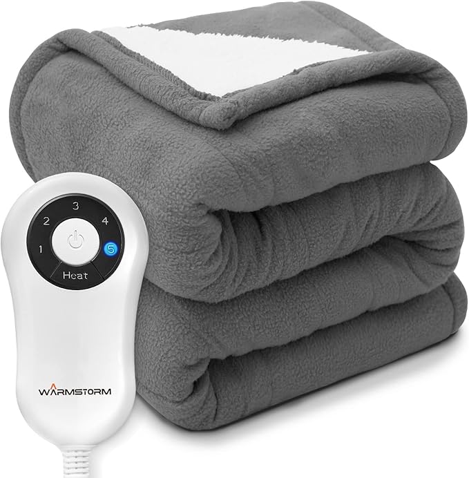 Warm Storm Heated Throw Blanket 127x152cm Sherpa & Polar Fleece
