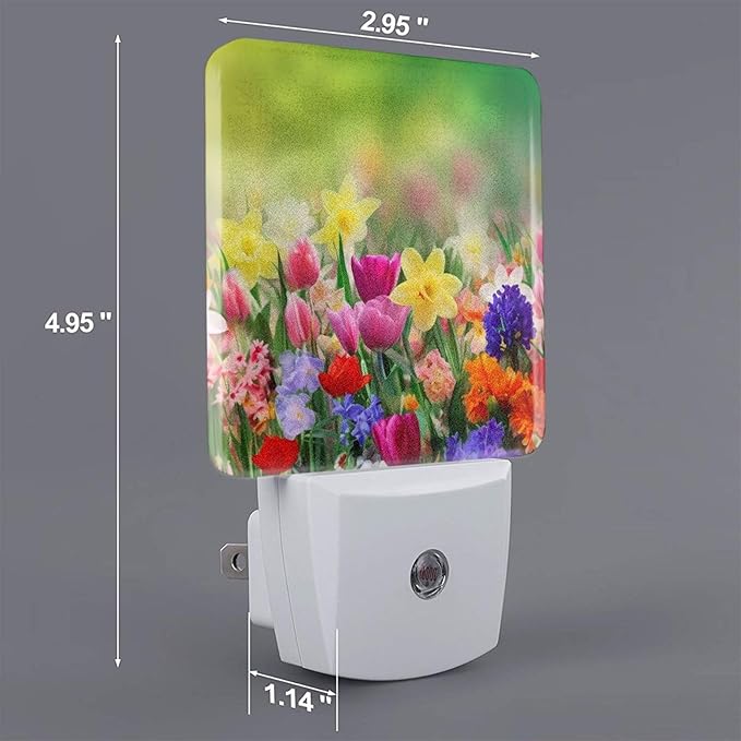Dewoofly Summer Colorful Flowers Night Light Set of 2, Spring Floral Auto Sensor LED Dusk-to-Dawn Nightlights, Plug-in Sensor Lamp for Bedroom Bathroom Kitchen Hallway Stairs Decorative photo 5