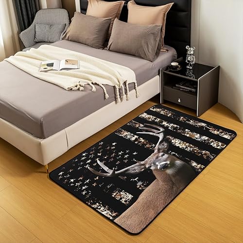 Miniatura 5 de Juego de alfombras de camuflaje para sala de estar, diseño de ciervos y cuernos de bandera estadounidense, para niños y niñas, alfombra decorativa