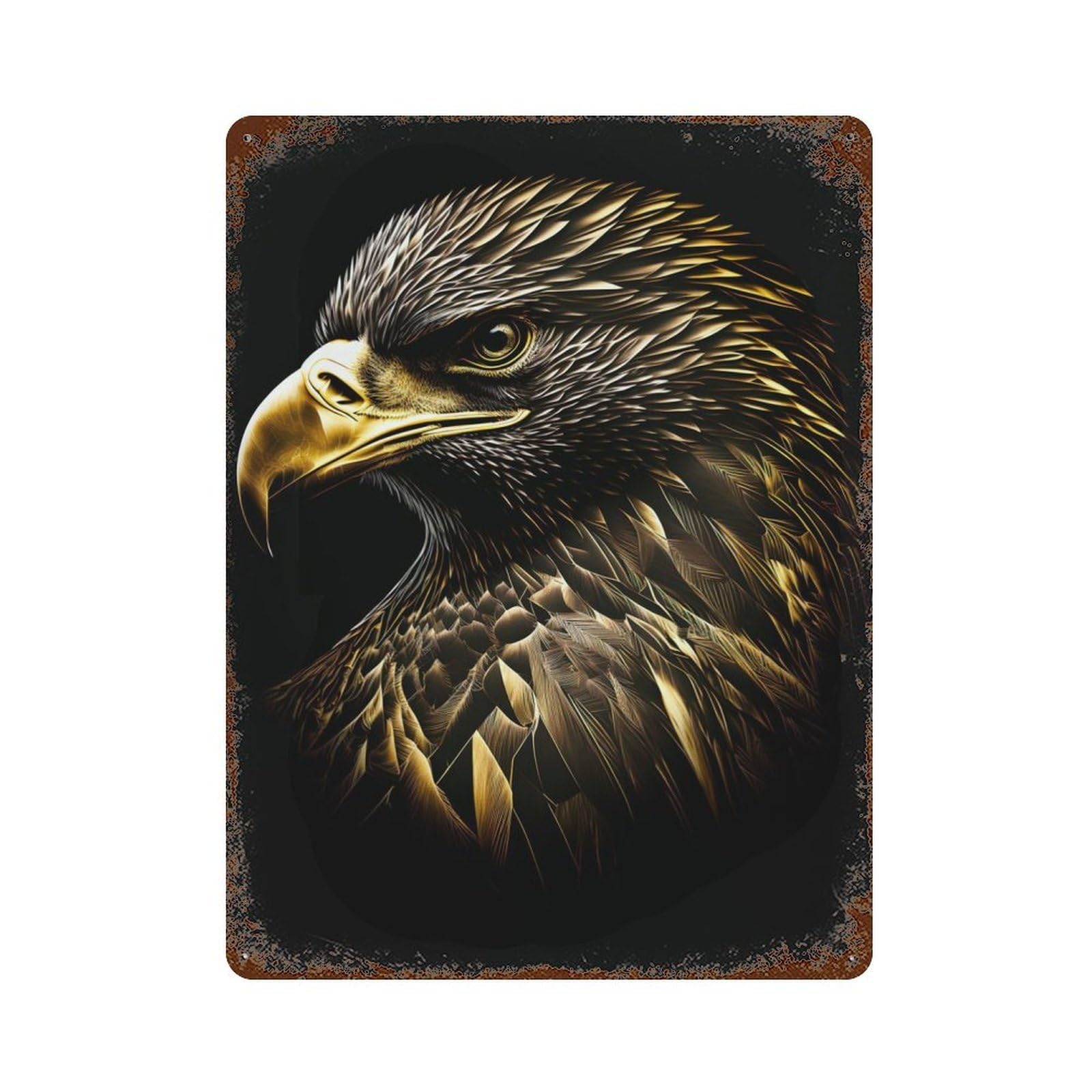 The Gold Black Eagle Rustic Tin Plaque 15.7"x11.8", Novelty Wall Decor for Garage, Pub Or Kitchen