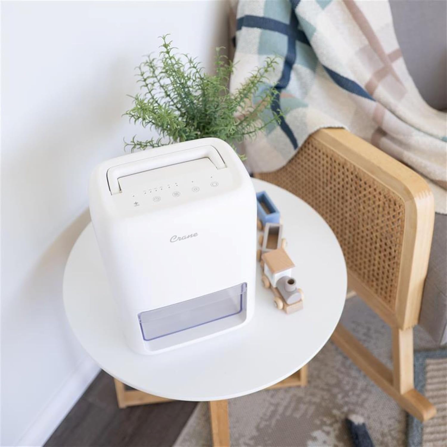 Crane Small Dehumidifier For Bathroom with Auto Shut-Off, 70 OZ Dehumidifier For Closet, Basement, RV & Closet, Optional Ambient Light, Dehumidifiers For Bedroom, Quiet Moisture Removal, 3 Day Tank