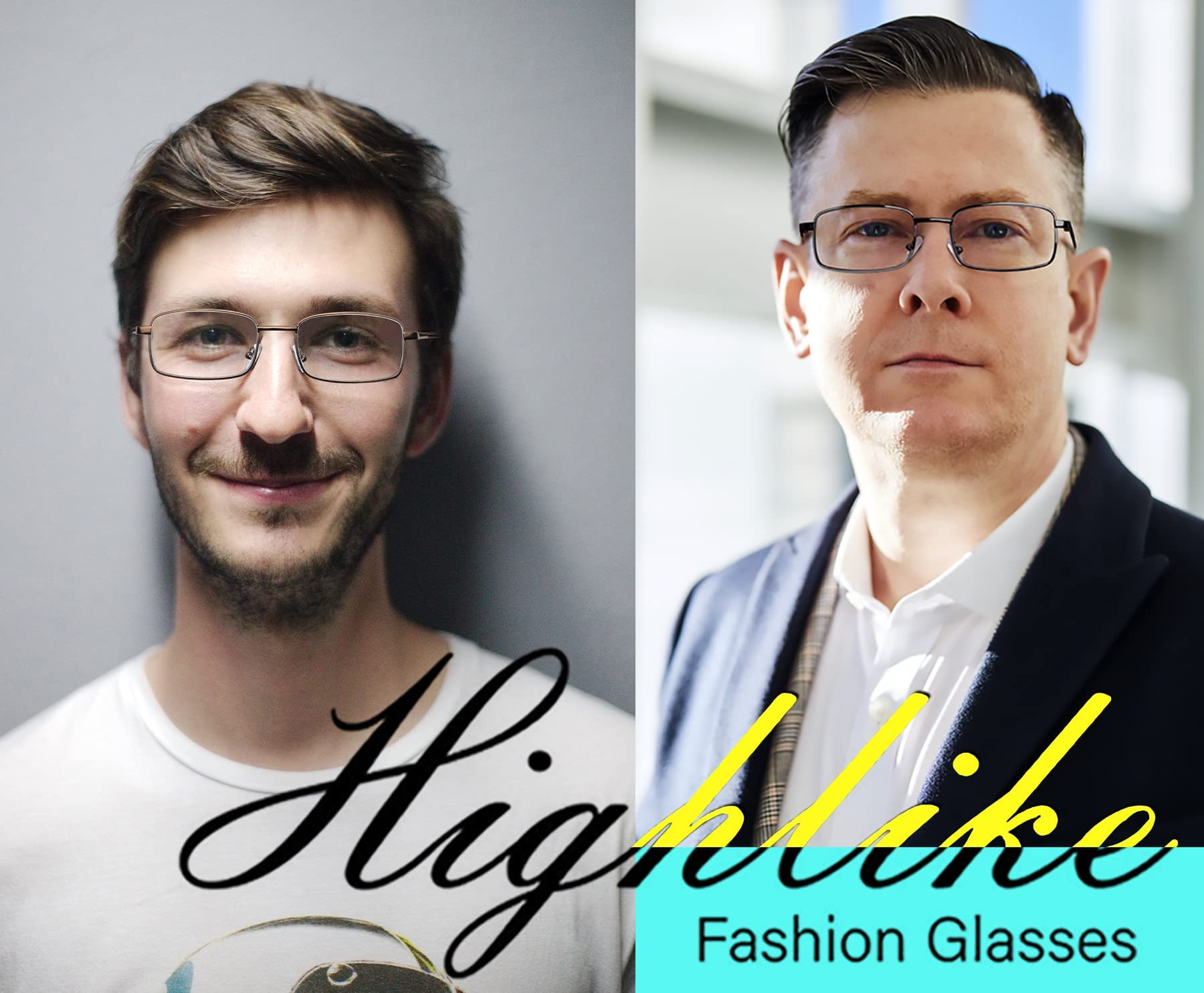 HIGHLIKE Lesebrille für Herren, Metall, biegsam, mit transparenten Gläsern, blaues Licht