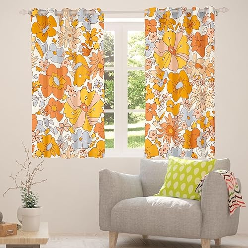 Miniatura 5 de Erosebridal Cortinas de flores hippie para decoración de cumpleaños, cortinas opacas lindas con diseño floral de arcoíris, 76 pulgadas de ancho x 45