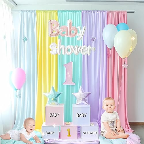 Miniatura 6 de Telón de fondo de unicornio arcoíris pastel para niñas, cumpleaños, baby shower, decoración de fiesta temática de unicornio, 10 x 7 pies