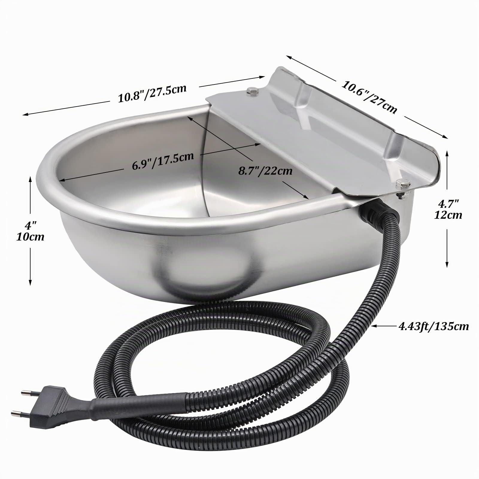 Abbeveratoio riscaldato con foro di scarico, 25 W, 220 V, per cavallo, riscaldabile, abbeveratoio automatico, per cavalli, bovini, pecore, cani