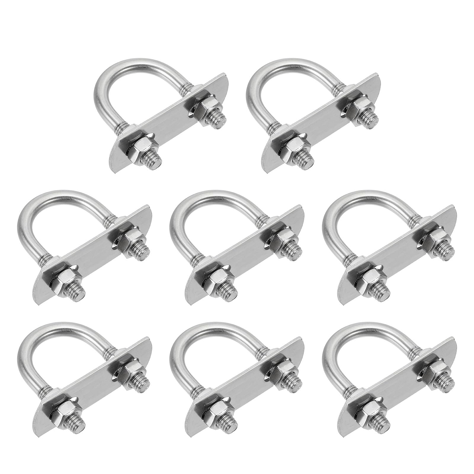 sourcing map M6 U-Bolts, 8 Sets 20mm(0.79") Inner Width 42mm Length 304 Stainless Steel Round Bend U Clamp with Nuts and Plates for Ski Boat, Fishing Boat
