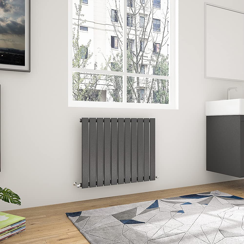 Acezanble 600x748mm Horizontal Flat Panel Radiator Anthracite Single Modern Central Heating Radiators for Bathroom Kitchen Living Room