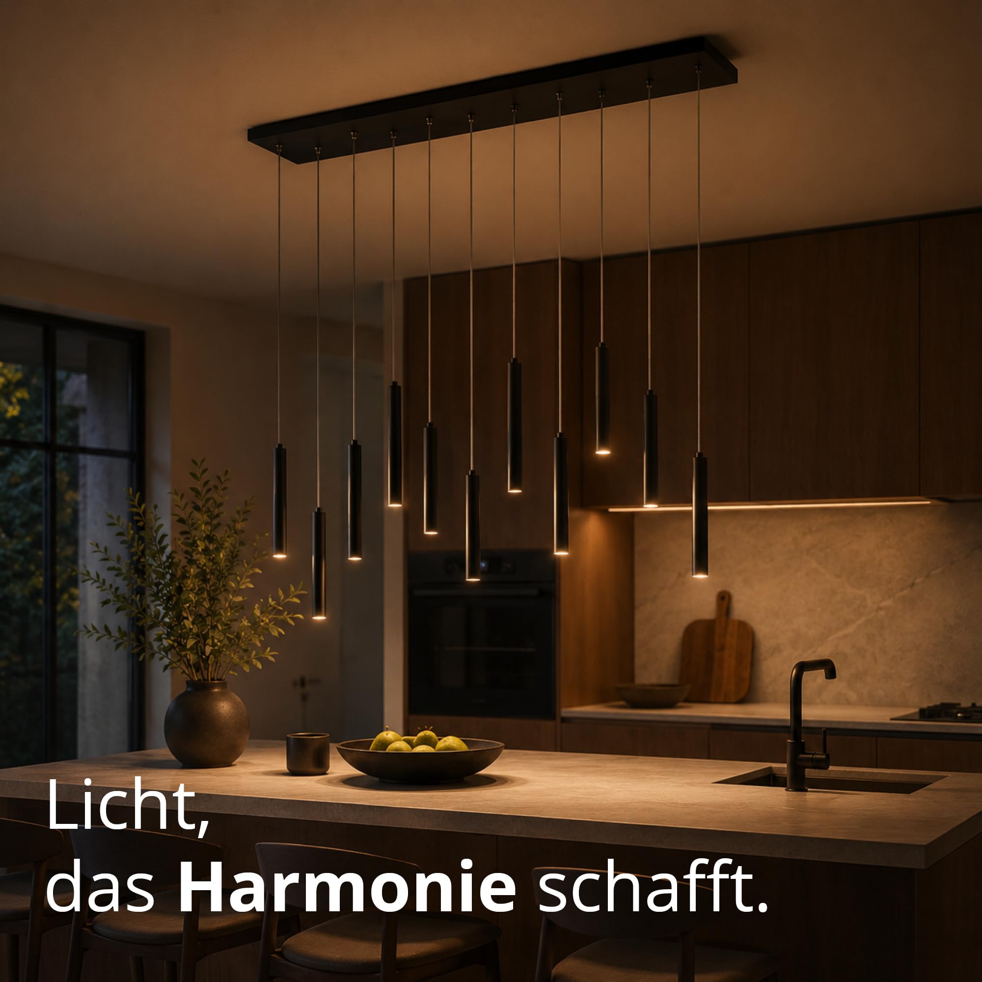 Trio Leuchten LED Pendelleuchte Tubular 321611132, Metall Schwarz matt, inkl. 11x 2.8 Watt LED, Switch Dimmer