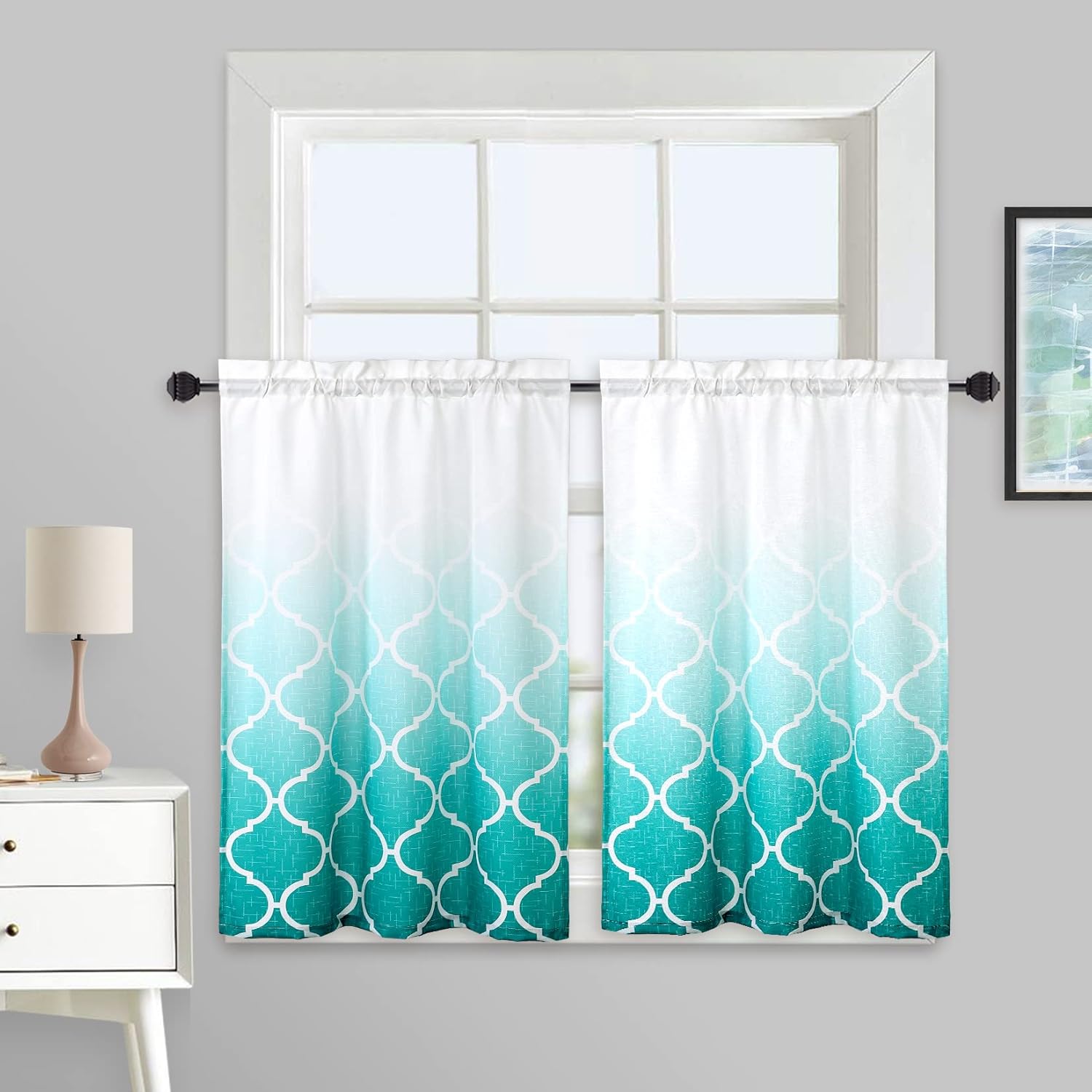 ROYHOME Tier Curtains for Kitchen Window, Moroccan Ombre Pattern Bathroom Window