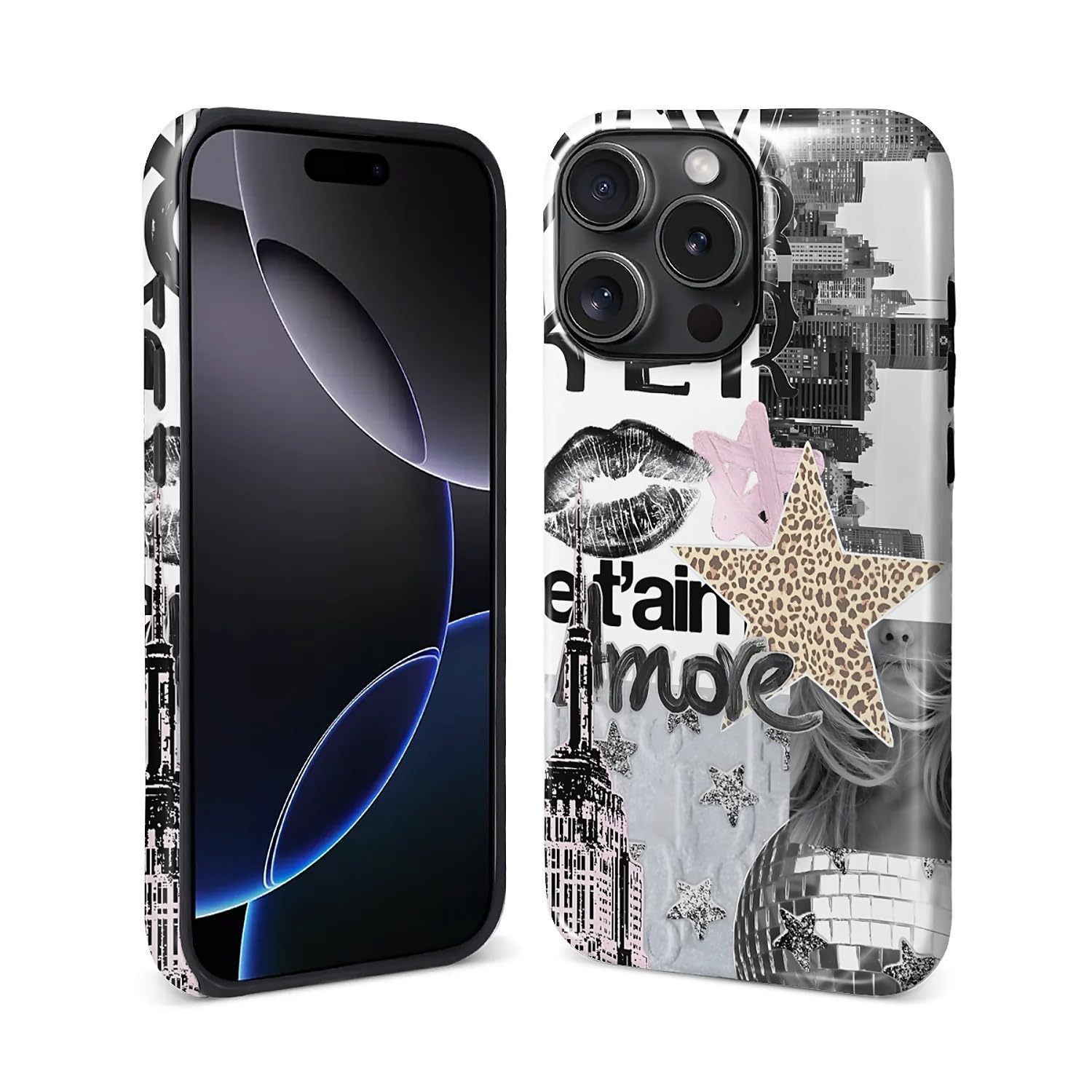 DAIZAG Case for iPhone 16 Pro Max [Compatible with Magsafe] for Girl Women Scratch Resistant Shockproof Coquette Case, Collage Leopard Star Ball