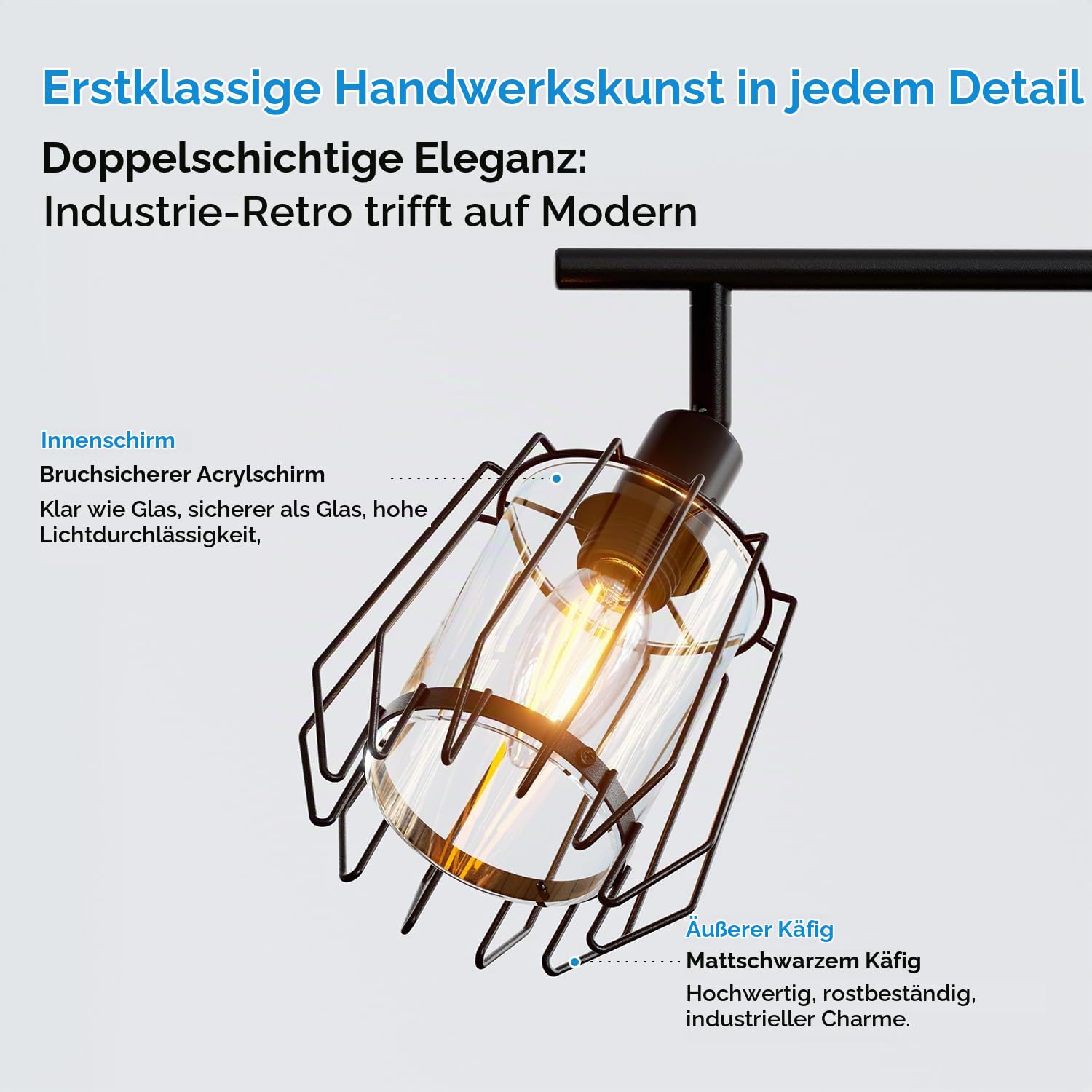 LVWIT LED Deckenstrahler Schwenkbar 350°, E14 Deckenleuchte 4 Flammig Deckenlampe Strahler Schwarz Spots LED mit Acryl Lampenschirm- Küchenlampe Wohnzimmerlampe Deckenspot (Ohne Leuchtmittel)