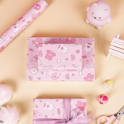 Vista 73 de WRAPAHOLIC Papel de regalo reversible, mini rollo, 17 pulgadas x 33 pies, adorable diseño de gato y azul sólido para cumpleaños, vacaciones