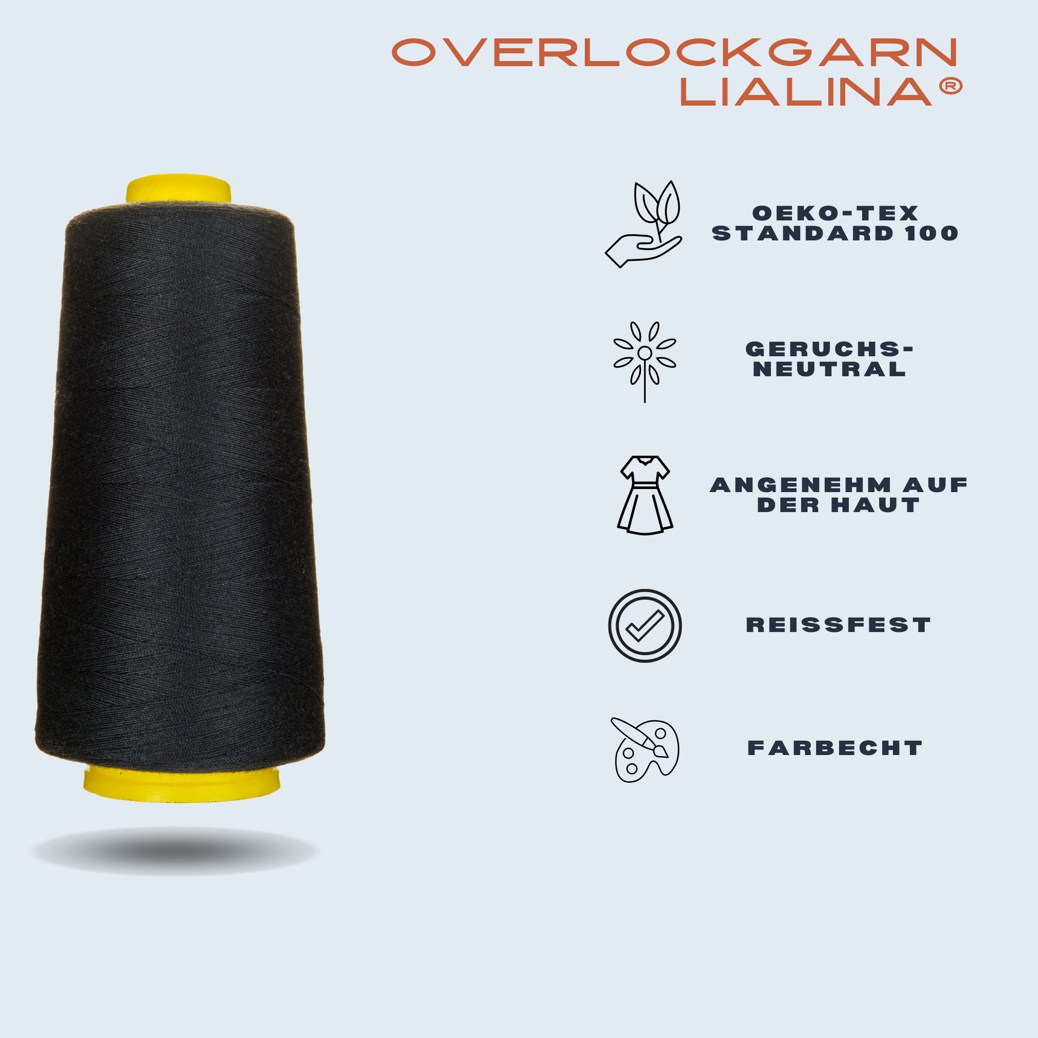 Lialina Overlockgarn Set 40 Konen, OEKO-TEX, Stärke 120, Länge je 2700m, 100% Polyester, Nähgarn für Overlock Nähmaschinen