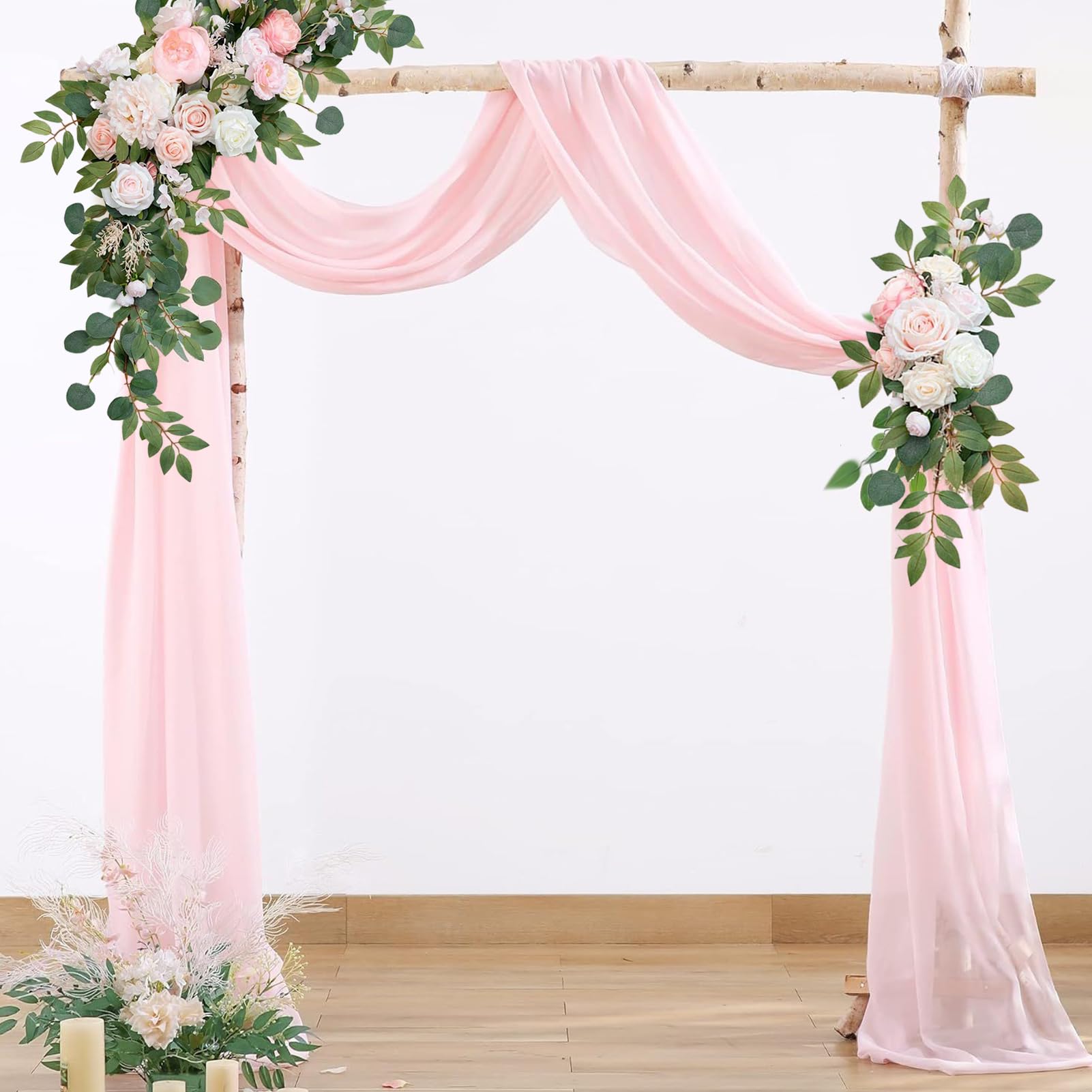 BEIJIALY Künstlicher Hochzeitsbogen, Blumen-Set, Hochzeitsbogen-Dekoration, 2 Künstliche Blumenbogen-Dekoration und 1 Transparenter Vorhang für die Hochzeitszeremonie, Blumen-Swag-Arrangement(Rosa)